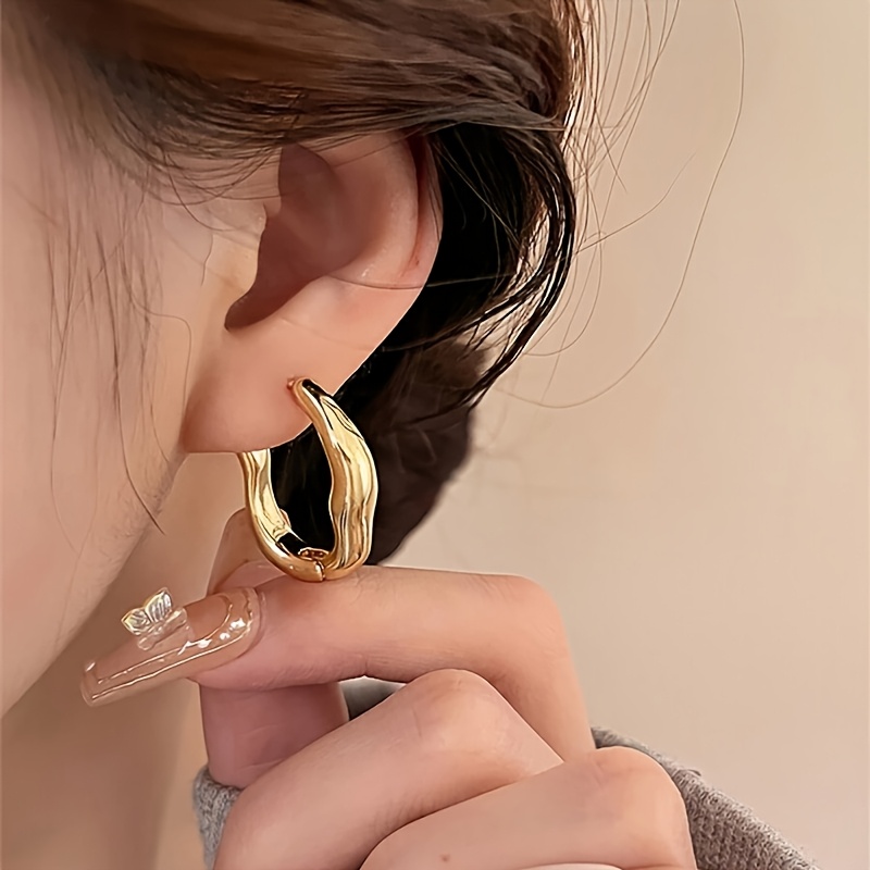 Copper Wave Hoop Earrings for Women Nickel Plating Daily Wear
